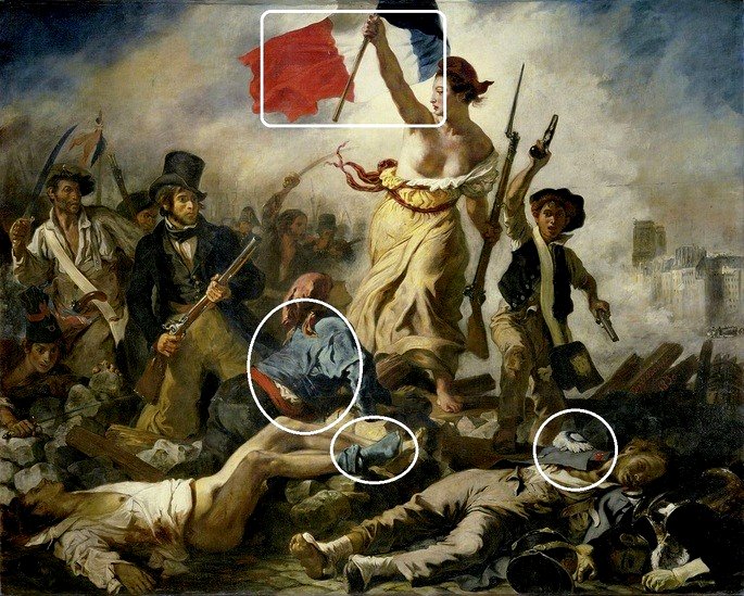 enfatizó los colores de la bandera francesa en Liberty delante de la gente