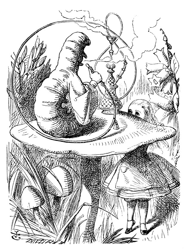 Alicia y la oruga, ilustración de John Tenniel.