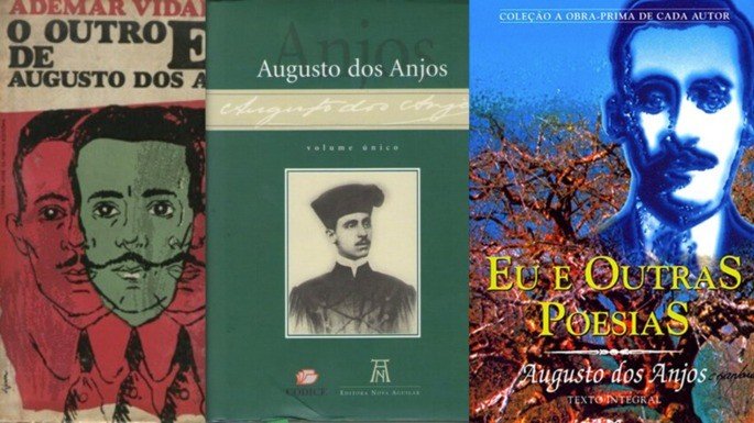 Varias ediciones de la obra poética de Augusto dos Anjos.