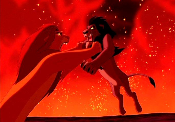 Simba derrota a Scar y recupera el reino.