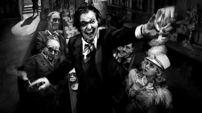 Escena del hombre de la película en blanco y negro.