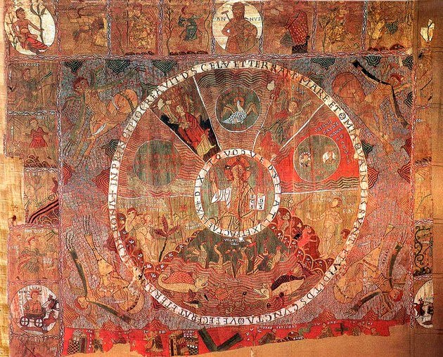 Tapiz de Girona, realizado entre finales del siglo XIX. XI y principios de siglo. XII, que sirvió de inspiración para el cuadro Los siete pecados capitales, del Bosco.