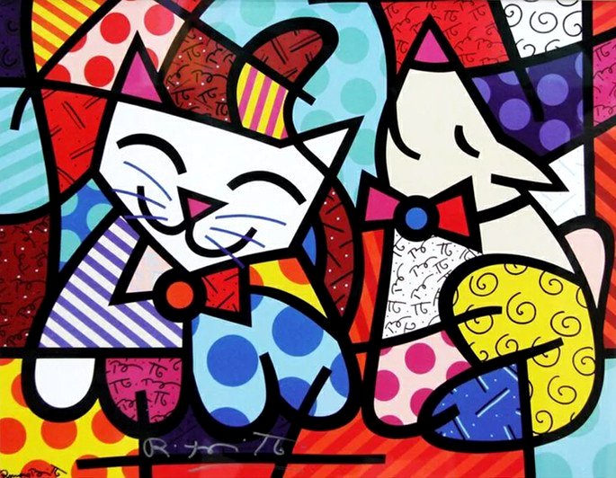 gato feliz y perro snob romero britto