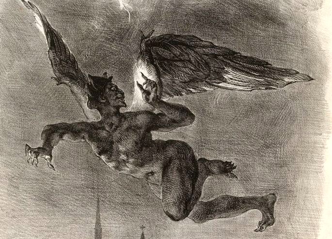 Mefistófeles sobrevolando Wittenber de Eugène Delacroix.