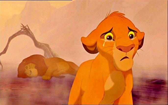 Simba encuentra el cuerpo de Mufasa.