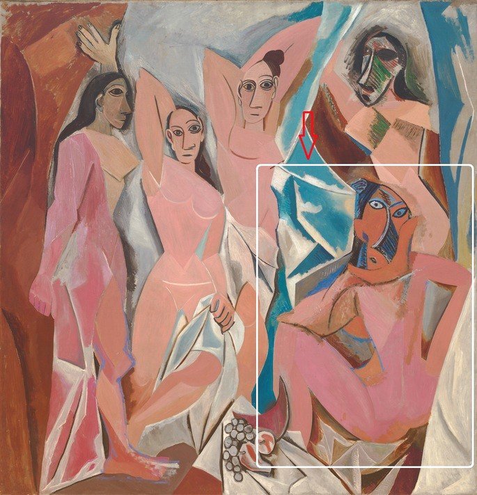 Las Damas de Avignon de Picasso muestra un grupo de mujeres desnudas en una composición cubista