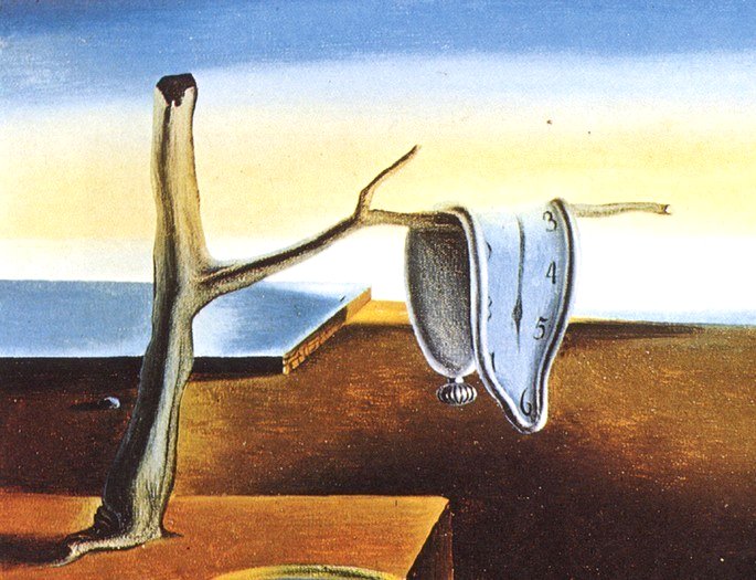 un árbol seco con un reloj derretido, una imagen de salvador dali