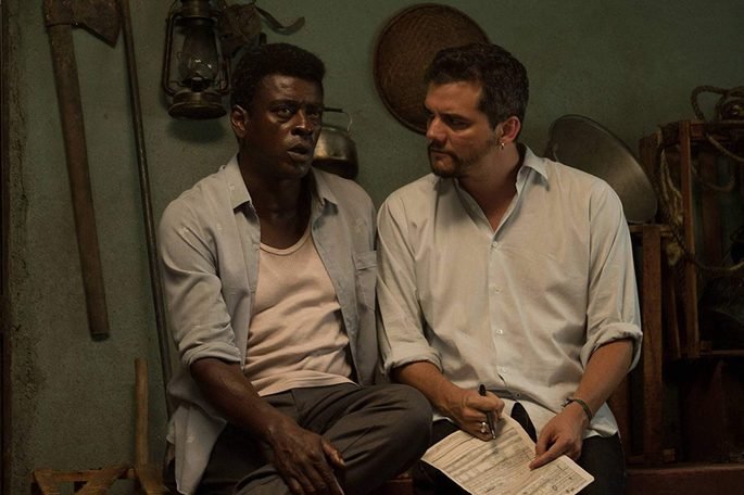 Seu Jorge y Wagner Moura en el rodaje de Marighella.