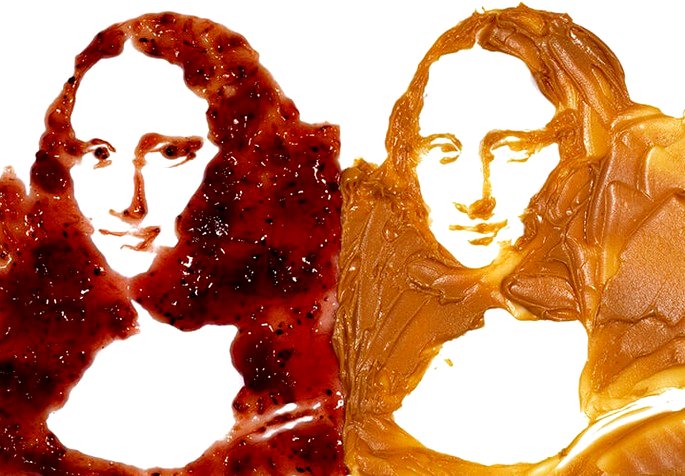 Vik Muniz Doble Mona Lisa (Mantequilla de maní y mermelada)